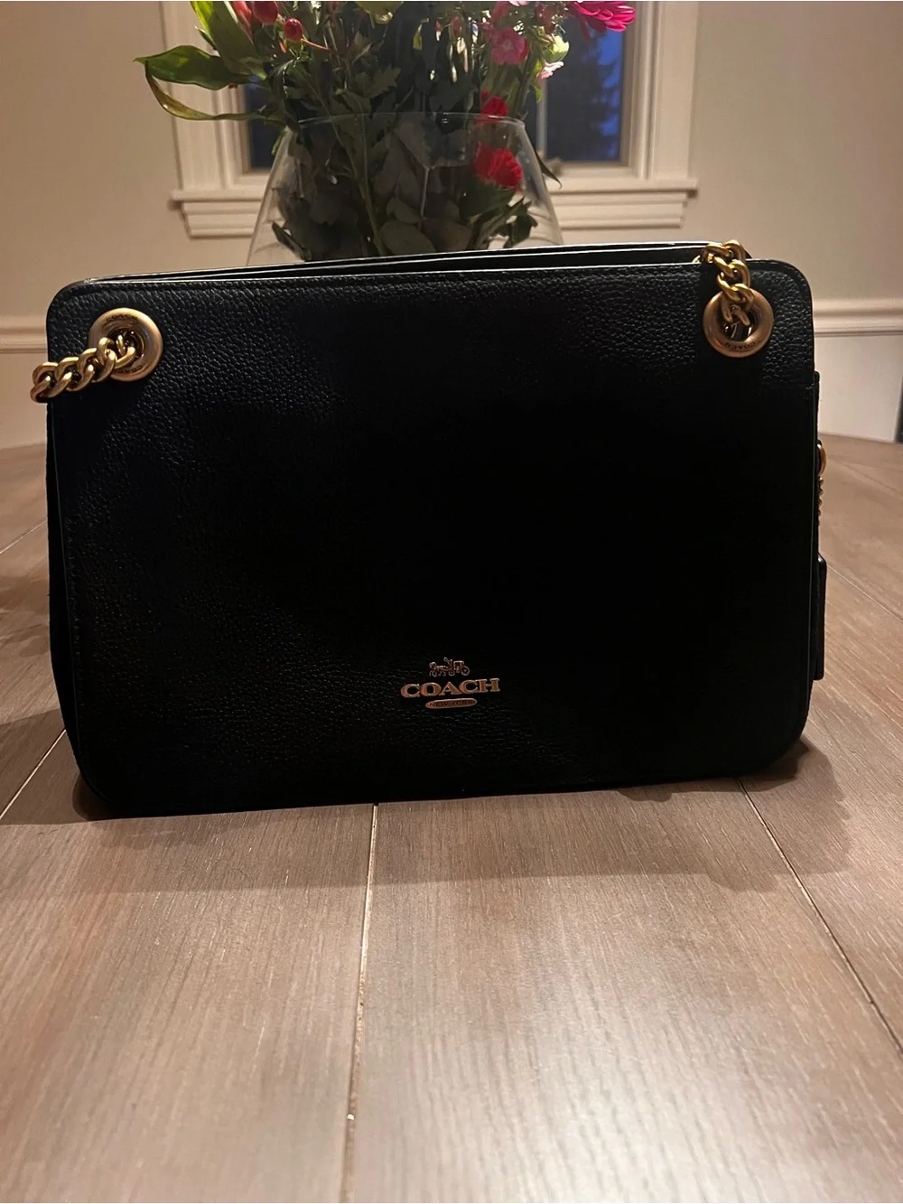 Bryant Convertible Carryall Coach Black Leather purse with Gold Chain